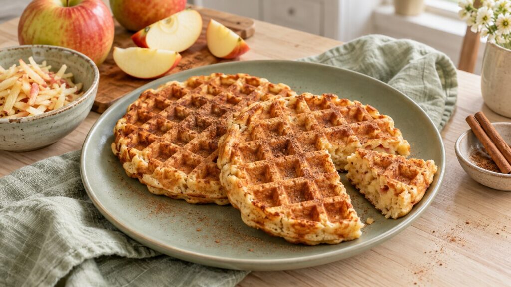 Goudbruine appelwafels met appelpartjes en kaneel